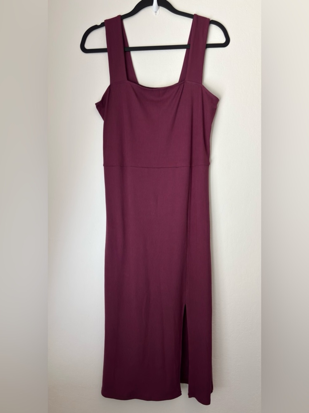 Quince Tencel Rib Knit Sleeveless Square Neck Midi Dress in Wine Size Large Chic